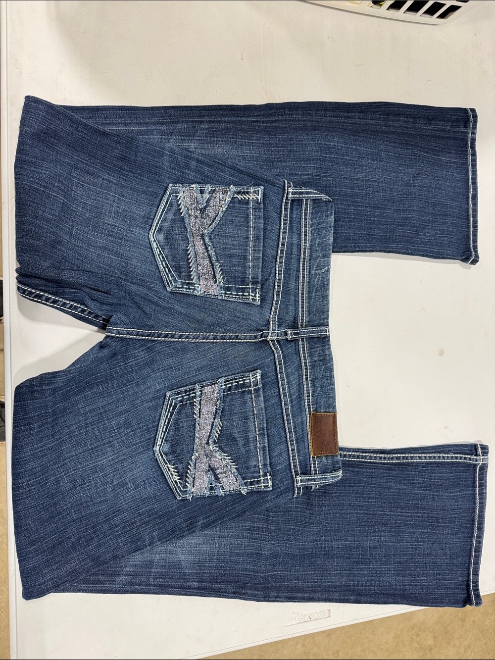 BKE Women's Medium Blue Boot Cut Jeans with Embroidered Pocket